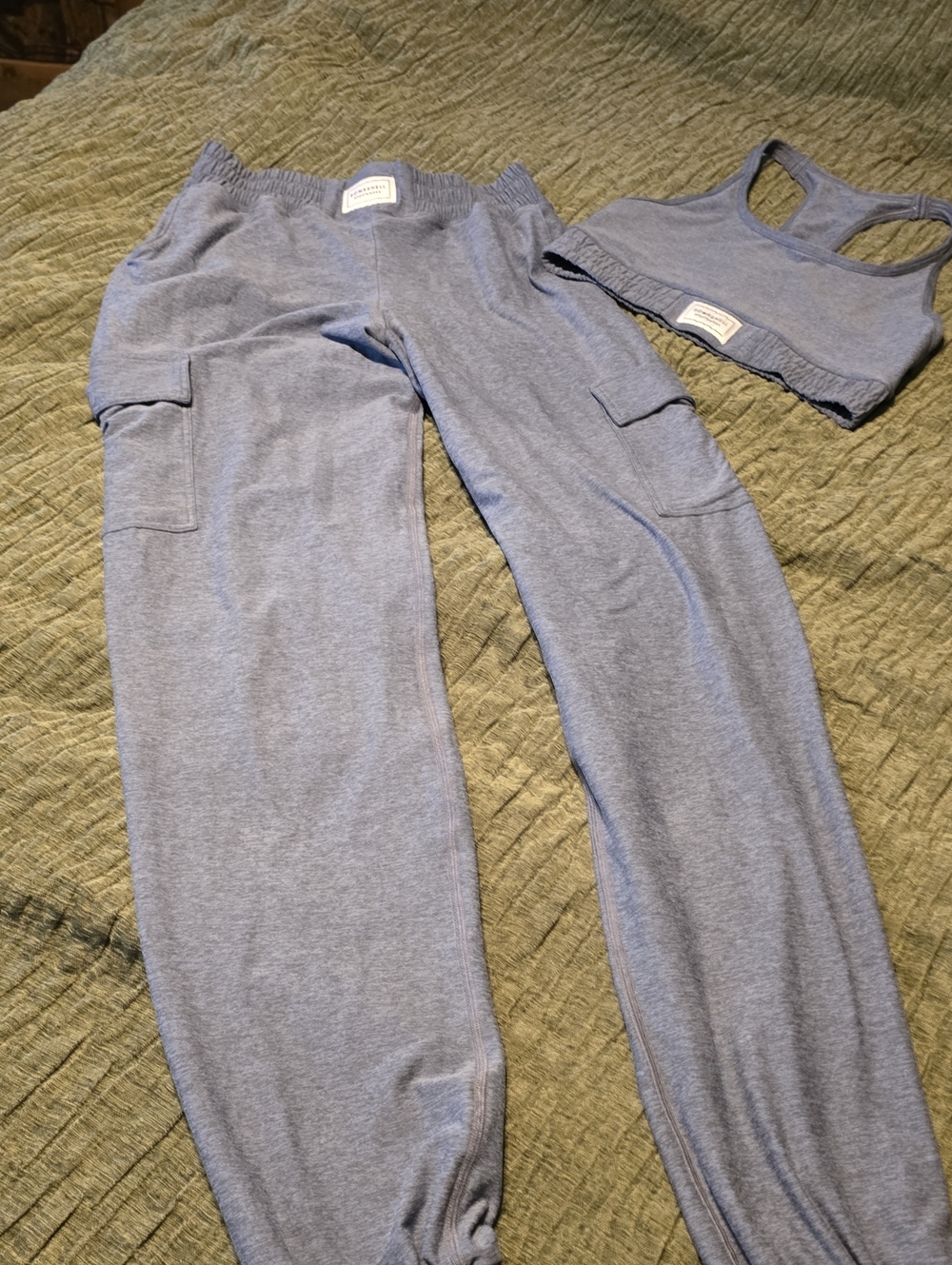 Bombshell Sportswear Heather Gray-Blue Cargo Joggers & Racerback Crop